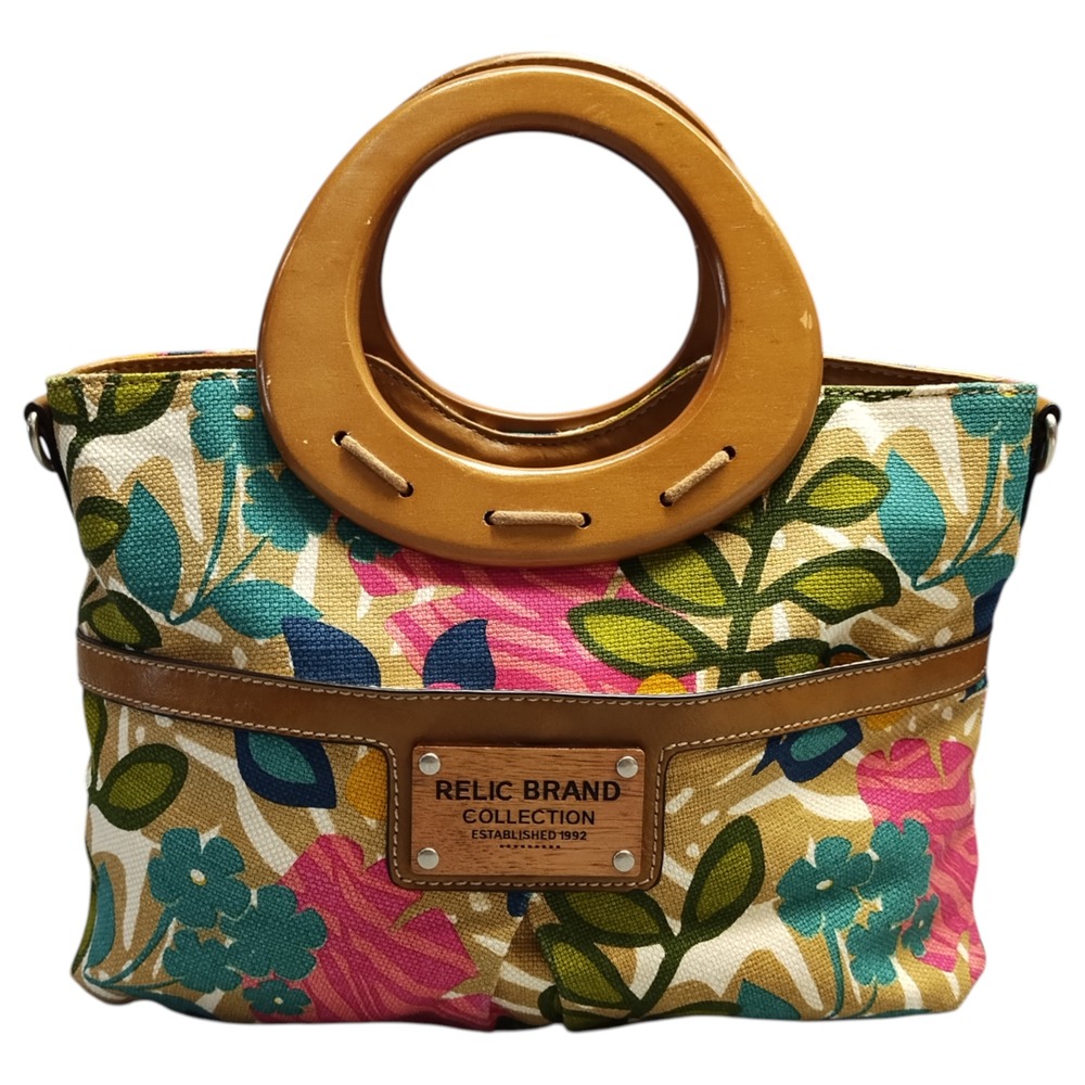 Relic Brand Collection Purse Handbag Womens Multicolor Floral Wooden Handles